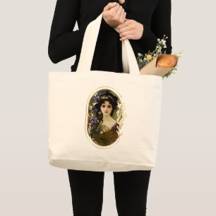Elegant Mucha Style Porträt einer schönen Frau Jumbo Stoffbeutel