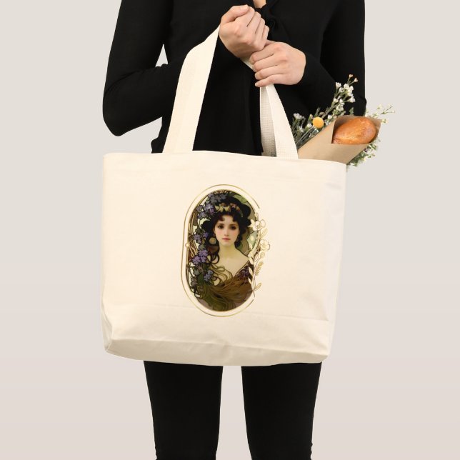 Elegant Mucha Style Porträt einer schönen Frau Jumbo Stoffbeutel (Vorderseite (Produkt))