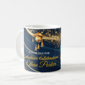 Élégant mug de graduation photo Navy et Or, cadeau