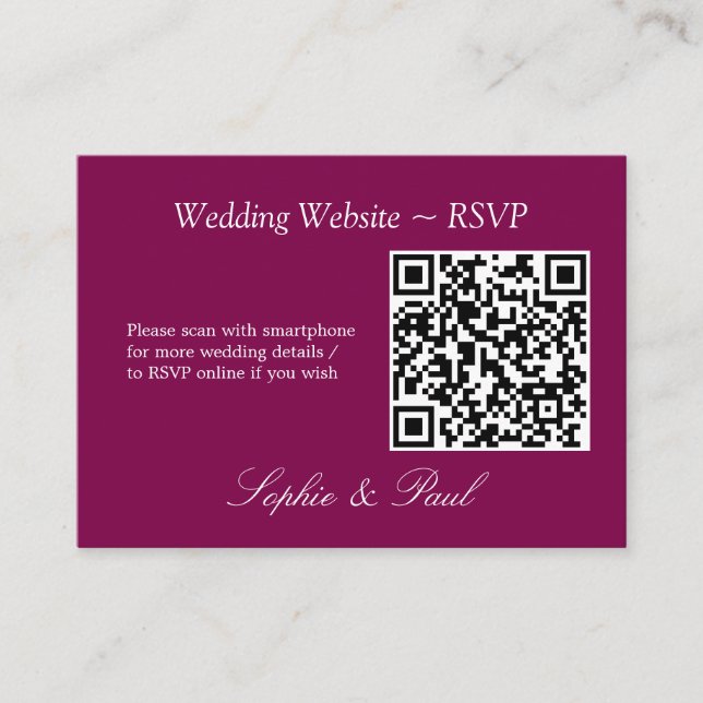 Elegant Mulberry QR Code Site Web Carte RSVP (Devant)