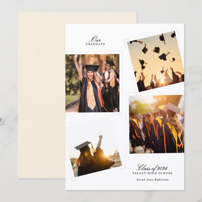 elegant multi 4 photo frame graduation high school ankündigung (Vorne/Hinten)