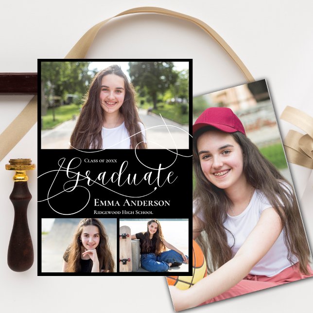 Elégant Multi Photo 2025 Graduation Faire-part (Multi Photo 2025 Elegant Graduation Announcement)