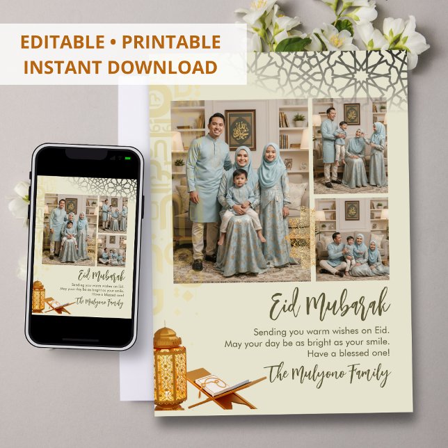 Elegant Multi-Photo Geometric Islamic Eid Mubarak  Feiertagskarte (Von Creator hochgeladen)