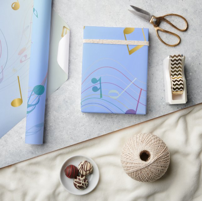 Elegant  Music Notes In Blue Gradient  Geschenkpapier (Kunsthandwerk)