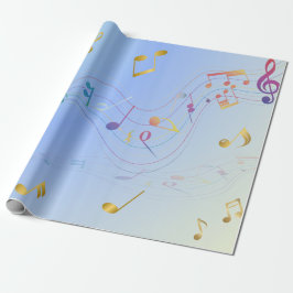 Elegant  Music Notes In Blue Gradient  Geschenkpapier