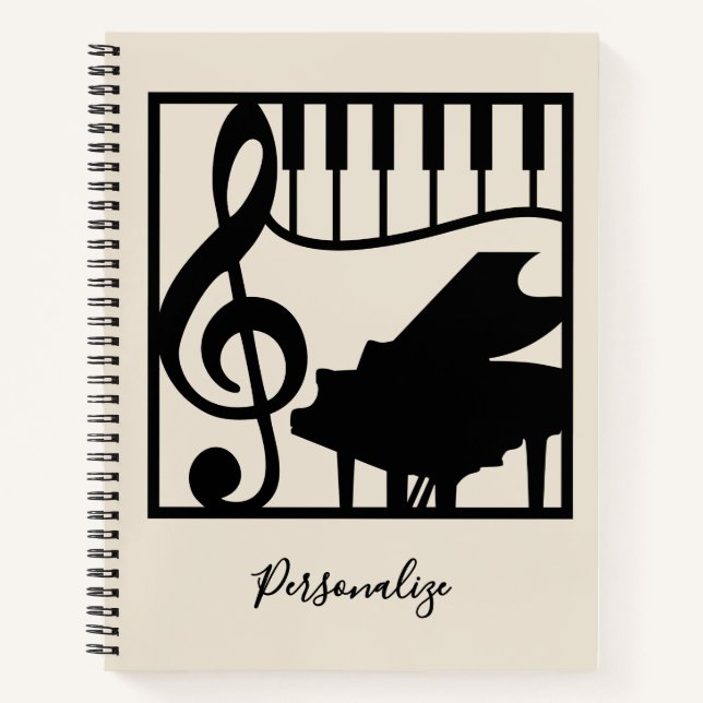 Elegant Music Piano Keyboard Clef Note Stylish Notizbuch (Vorderseite)