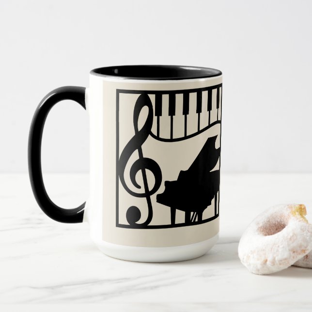 Elegant Music Piano Keyboard Clef Note Stylish Tasse (Mit Donut)