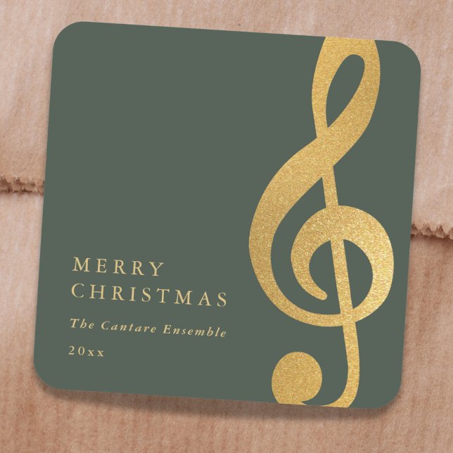 Elegant Musical Gold Treble Clef Merry Christmas Quadratischer Aufkleber (Von Creator hochgeladen)