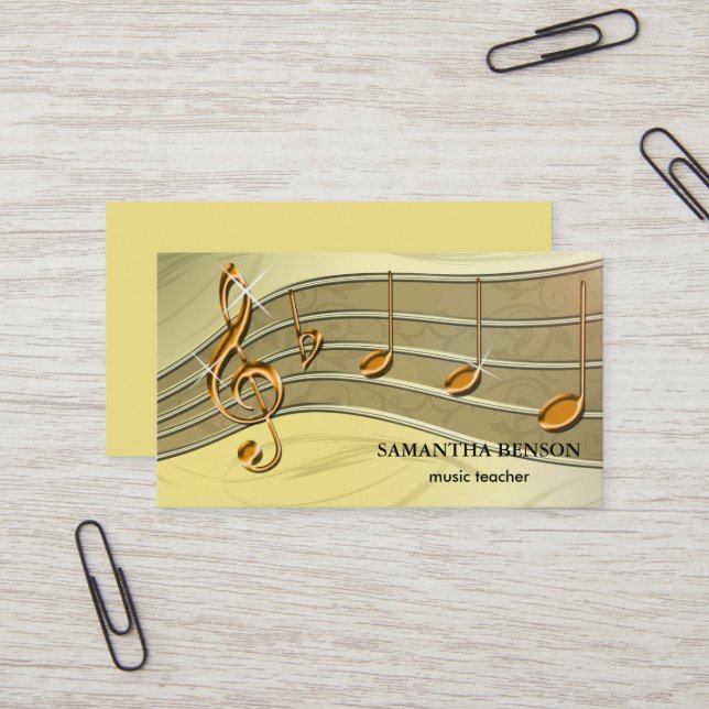 Elégant musicien Carte de visite avec note de musi (Devant/Arrière en situation)