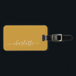 Elegant Mustard Yellow Script Name Personalisiert Gepäckanhänger<br><div class="desc">Elegante Mustard Yellow Script Name Personalisierter Gepäckanhänger</div>