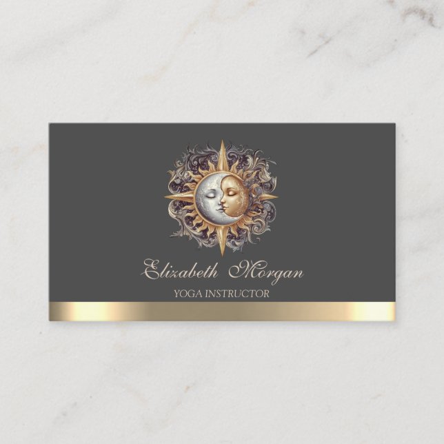 Elegant Mystical Moon Sun Gold Yoga Instructor  Visitenkarte (Vorderseite)