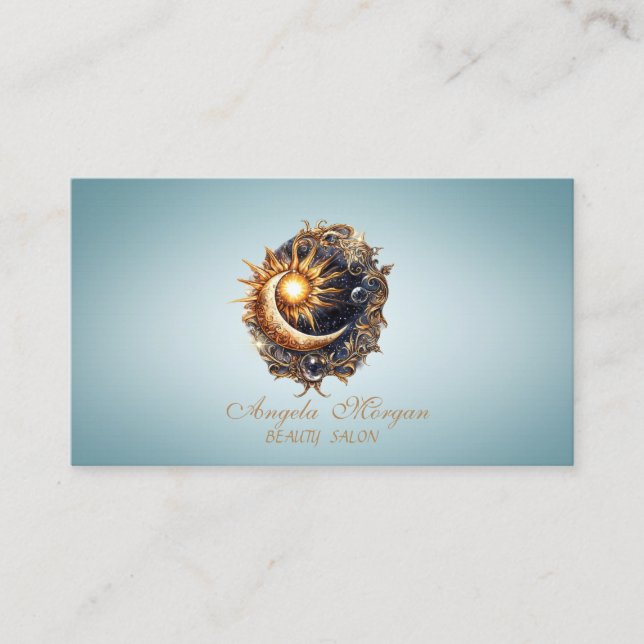 Elegant Mystical Sun Moon Blue Business Card Visitenkarte (Vorderseite)