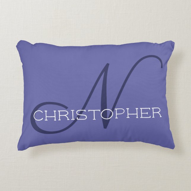 Elegant N Initial Name Periwinkle Blue Stilvoll Dekokissen (Vorderseite)
