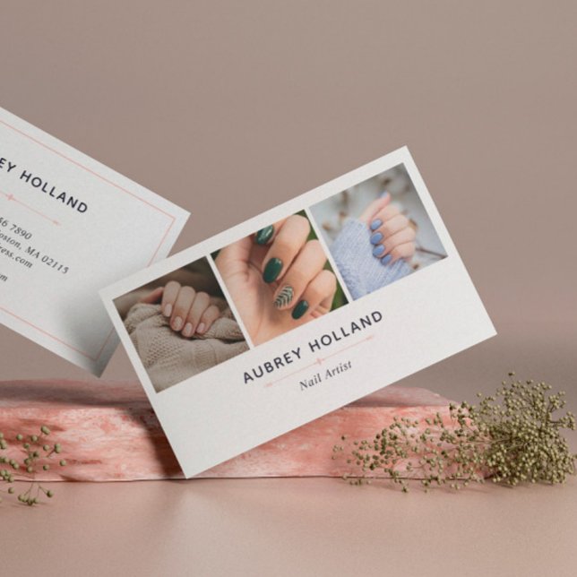 Elegant Nail Artist Foto Collage Visitenkarte (Von Creator hochgeladen)