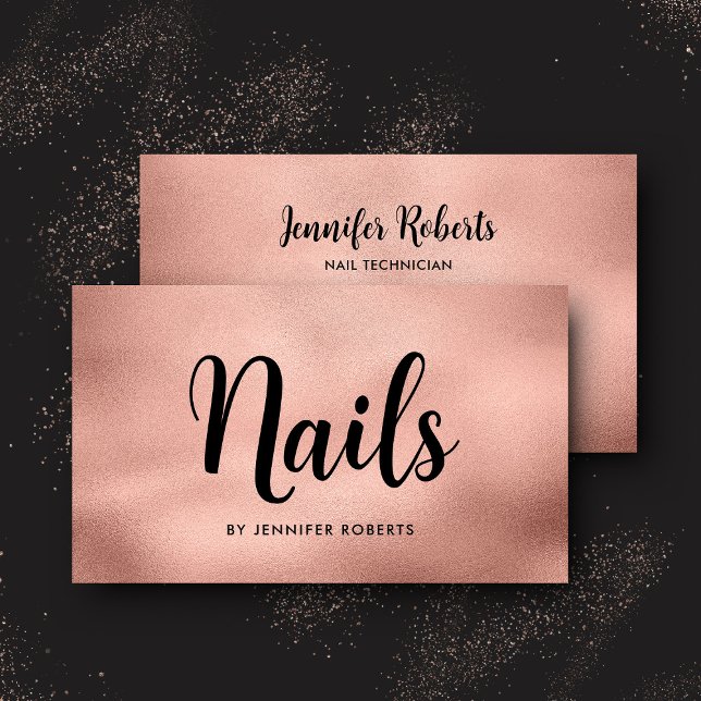 Elegant Nail Salon Rose Gold Script Typografie Visitenkarte (Von Creator hochgeladen)