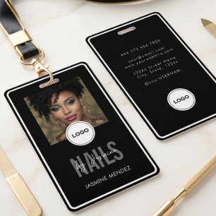 Elegant NAILS Tech Schwarz Weiß Foto-Lanyard Ausweis