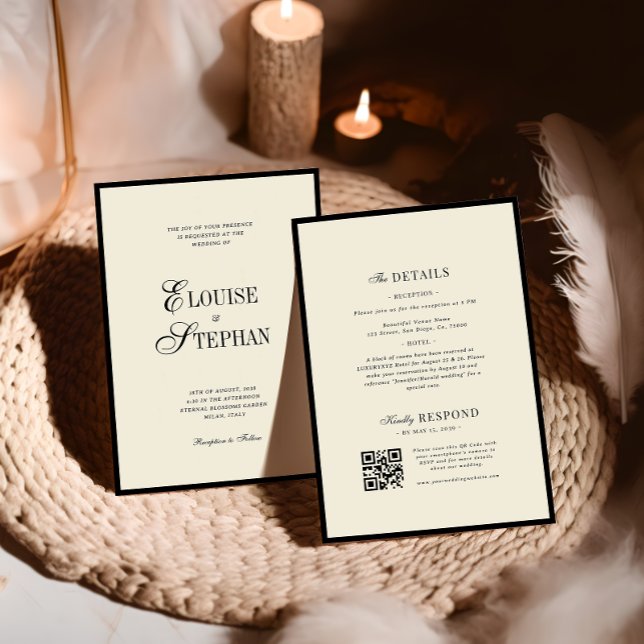 Elegant Names Ivory and Black Old Money Wedding Einladung (Von Creator hochgeladen)