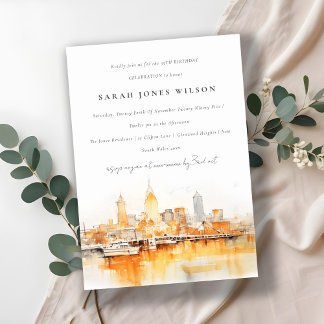 Elegant Nashville City Skyline Watercolor Geburtst Einladung