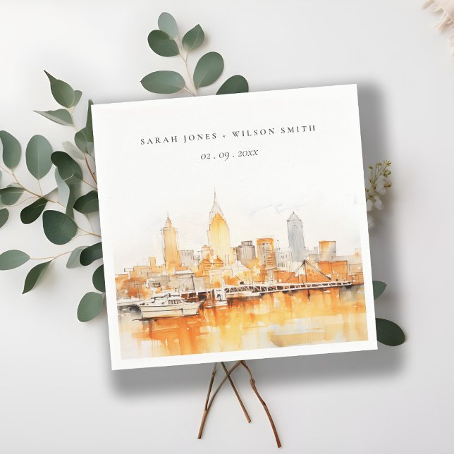 Elegant Nashville City Skyline Watercolor Wedding Serviette (Von Creator hochgeladen)