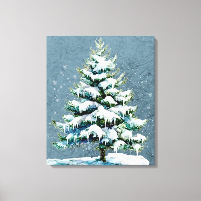 Elegant Nature Snowy Spruce Wall hängen Leinwanddruck (Vorderseite)