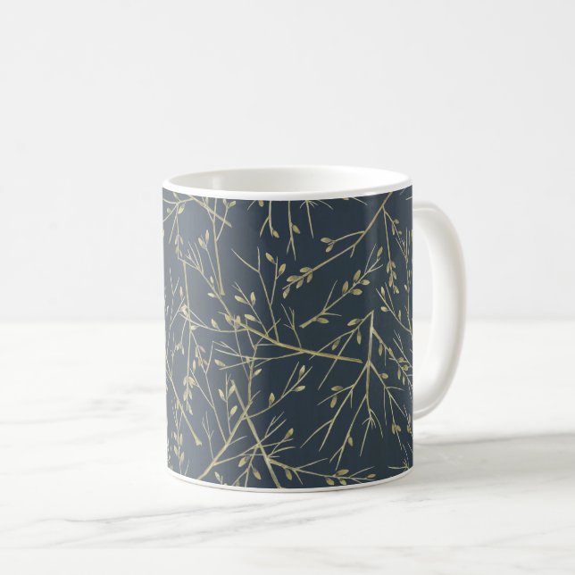 Elegant Nature Twigs and Branches Pattern Blue Kaffeetasse (VorderseiteRechts)