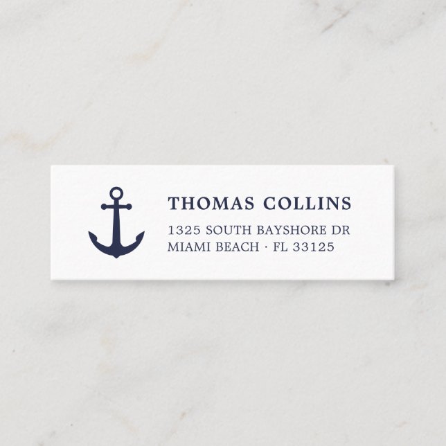 Elegant Nautical Anchor Navy Blue und White | Mini Visitenkarte (Vorderseite)