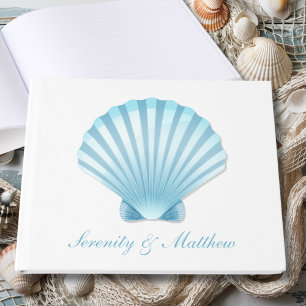 Elegant Nautical Blue Seashell Beach Wedding Gästebuch