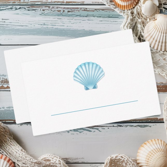 Elegant Nautical Blue Seashell Beach Wedding Platzkarte (Von Creator hochgeladen)