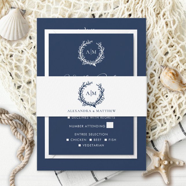 Elegant Nautical Coral Reef Wedding Einladungsbanderole (Von Creator hochgeladen)