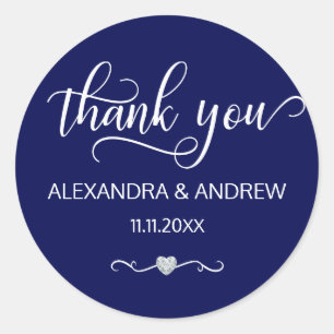 Elegant Nautical Navy Blue Wedding Vielen Dank Runder Aufkleber