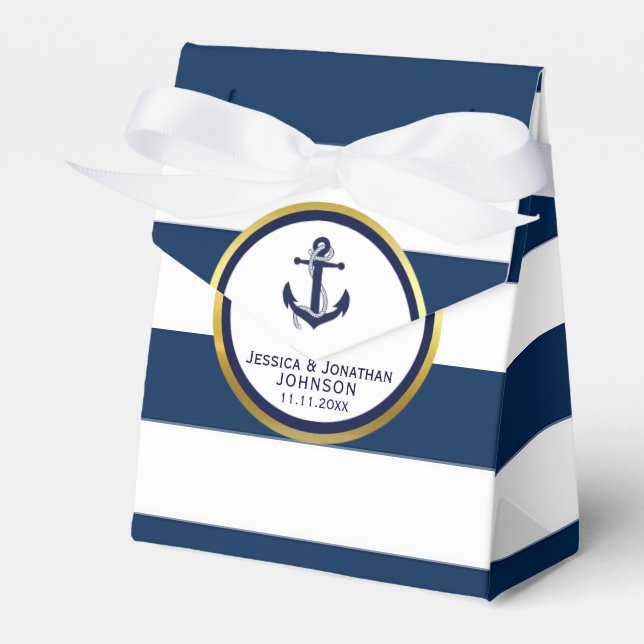 Elegant Nautical Navy Blue White Wedding Geschenk Geschenkschachtel (Vorderseite)