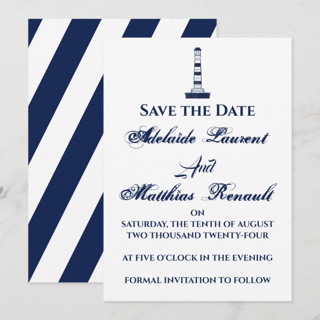 Elegant Nautical Save the Date - Navy Blue, Einladung (Vorne/Hinten)