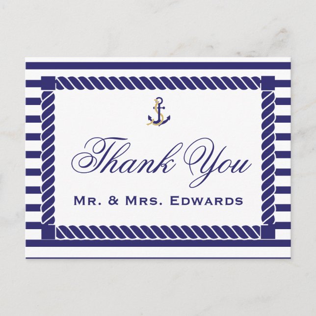 Elegant Nautical Wedding Danke Postcard Postkarte (Vorderseite)