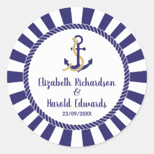 Elegant Nautical Wedding Navy Anchor Runder Aufkleber