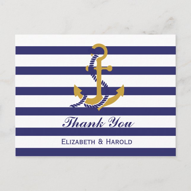 Elegant Nautical Wedding Vielen Dank Postkarte (Vorderseite)