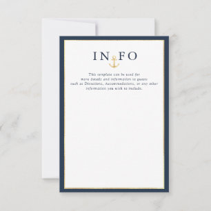 Elegant nauticalnavy Blue Hochzeitsdetails RSVP Karte