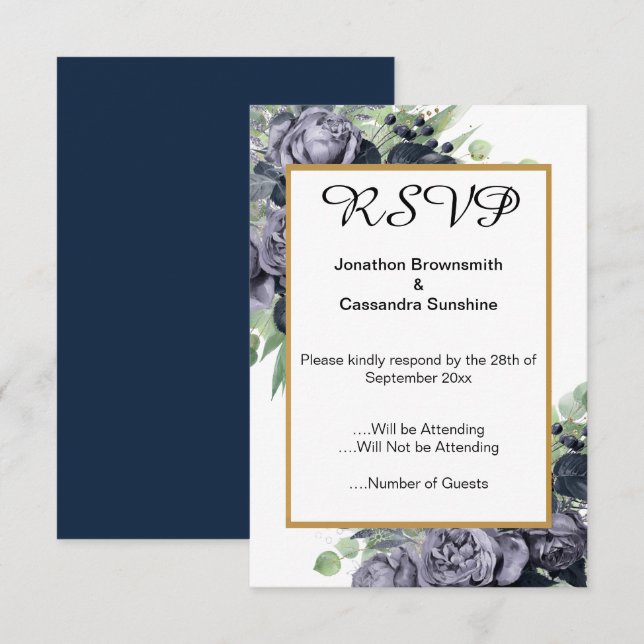 ELEGANT NAVANT BLAUE GOLD EUCALYPTUS ROSE UAWG EINLADUNG (Vorne/Hinten)
