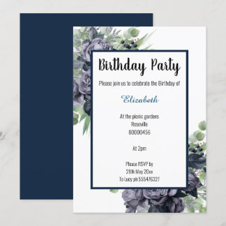 ELEGANT NAVANT BLUE BOTANICAL FLORAL EUCALYPTUS EINLADUNG