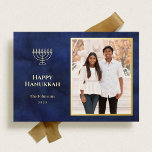 Elegant Navy and Gold Hanukkah Folien Feiertagskarte<br><div class="desc">Elegant Hanukkah holiday photo cards with gold foil menorah and classic typography details.</div>