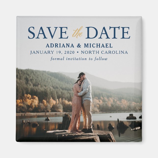 Elegant Navy and Gold Save the Date Wedding Magnet (Vorne)