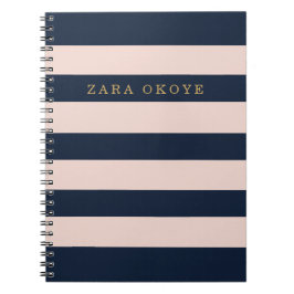 Elegant Navy Blau & Blush Rosa Gestreift Notizblock