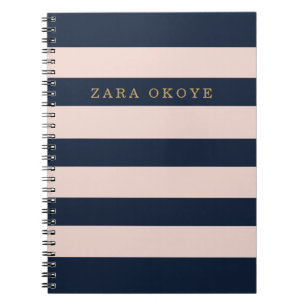 Elegant Navy Blau & Blush Rosa Gestreift Notizblock