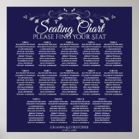 Elegant Navy Blue 14 Table Wedding Seating Chart
