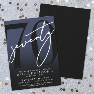 Elegant Navy Blue 70. Geburtstagsparty Einladung