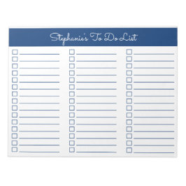 Elegant Navy Blue 8.5x11 Three Column Checklist Notizblock