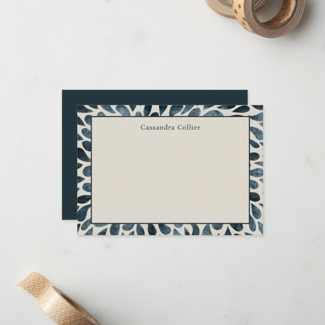 Elegant Navy Blue Abstrakt Modern Mitteilungskarte (Vorderseite/Rückseite Beispiel)