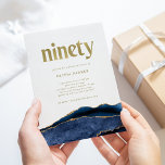 Elegant Navy Blue Agate and Gold | 90th Birthday Einladung<br><div class="desc">These elegant,  trendy 90th birthday party invitations feature a dark,  navy blue agate geode look,  with faux gold modern text that says "ninety."</div>
