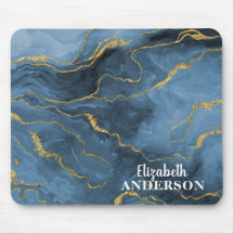 Elegant Navy Blue Agate Geode Marble Monogram Name