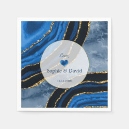 Elegant Navy Blue Agate Gold Marble Wedding Serviette