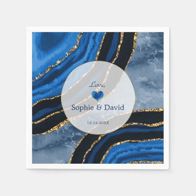 Elegant Navy Blue Agate Gold Marble Wedding Serviette (Vorderseite)